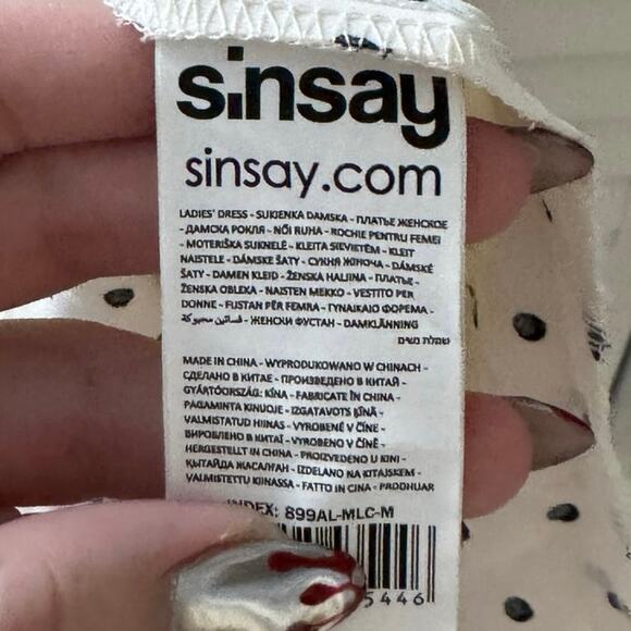 Sinsay Satin Polka Dot Maxi Dress Sleeveless V Neck Elegant Retro White Medium - Picture 13 of 15